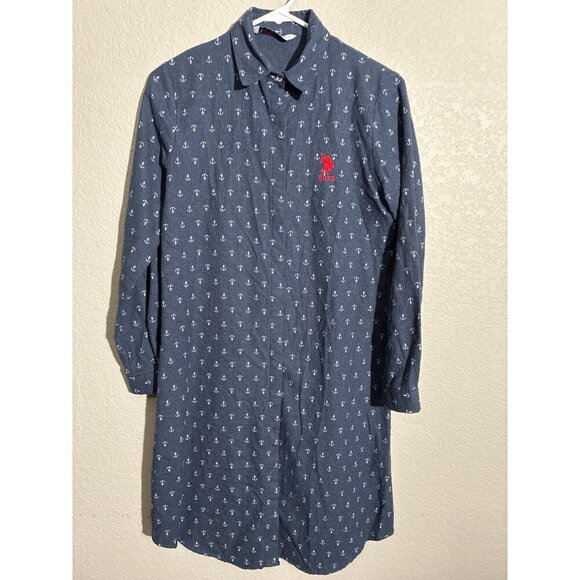 U.S. Polo Assn  Dress Womens Navy Shirt Anchor Pattern Logo Embroidery size S - Picture 1 of 8